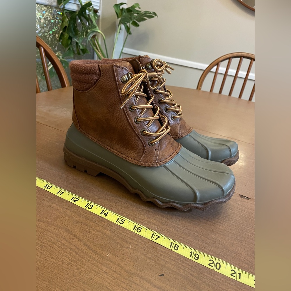 Sperry NEW Topsider Brown and Green Duck Boots Mens 9/Womens 10.5